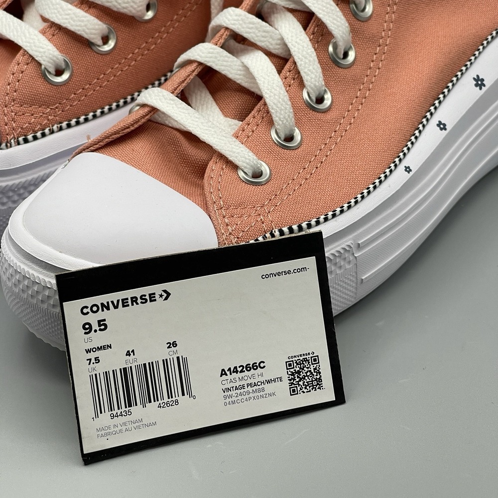 Converse Women's 9.5 Sneakers Platform Peach Embroidered Flowers A14266C - Picture 8 of 12